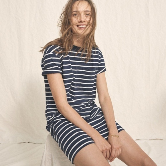 MADEWELL Striped Pocket Tee Dress Blue {KK35} - Picture 1 of 5